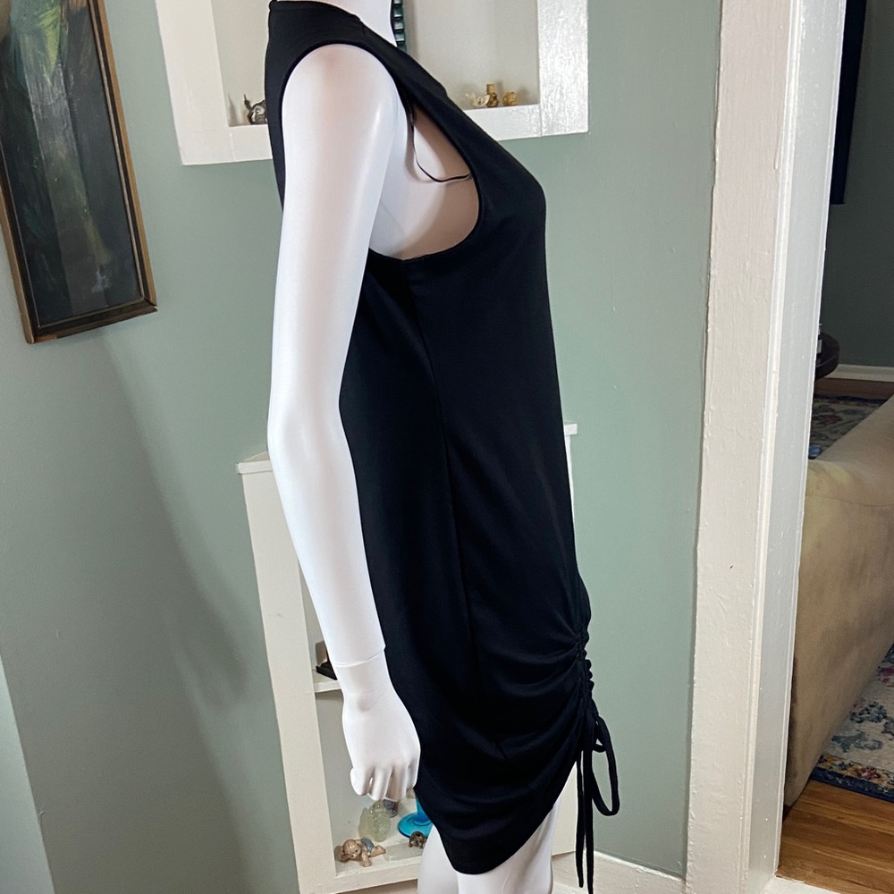 Emma & Michele Cinch Ruched Black Mini Dress Tank Top Side Tie M Sleeveless - Picture 7 of 10